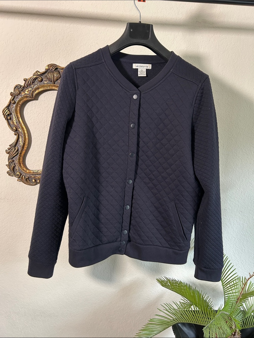 Liz Claiborne Quilted Snap-Front Cardigan Jacket - Navy Blue
